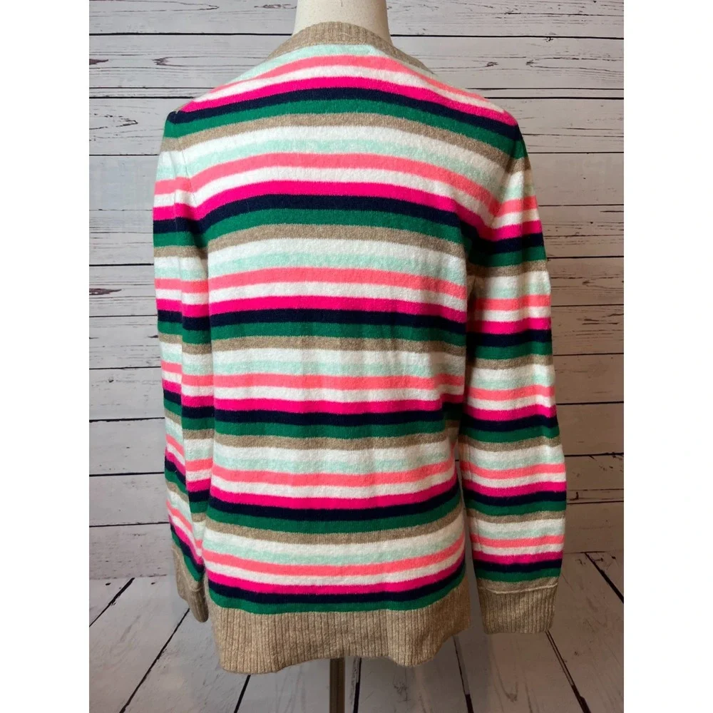 J Crew Pullover Sweater Womens Medium Extra Soft Yarn Rainbow Striped Wool Blend